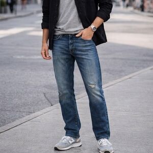 Mavi Zach Straight Leg Jeans Men’s Blue Distressed Cotton Blend Classic Denim